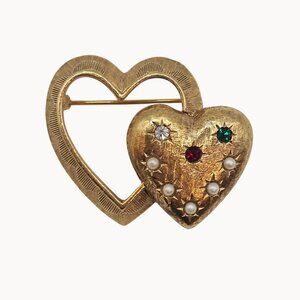 EMMONS Brooch VTG Gold Tone Heart Love Romance Retro Womens Gift Fashion Jewelry